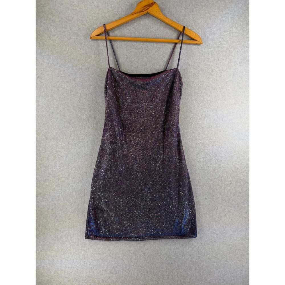 Windsor Women’s Large Purple Metallic Glitter Cowl Neck Mini Dress 3685